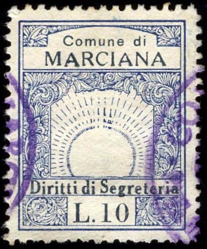 Marca da Bollo del Comune di MARCIANA su Carta Bianca di dimensioni 21 X 27 mm