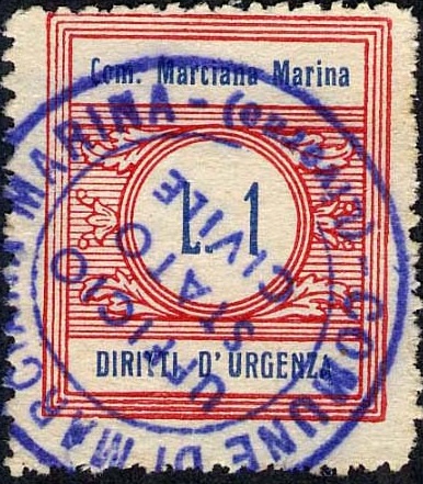 Marca da Bollo del Comune di MARCIANA MARINA su Carta Bianca di dimensioni 22 x 26 mm
