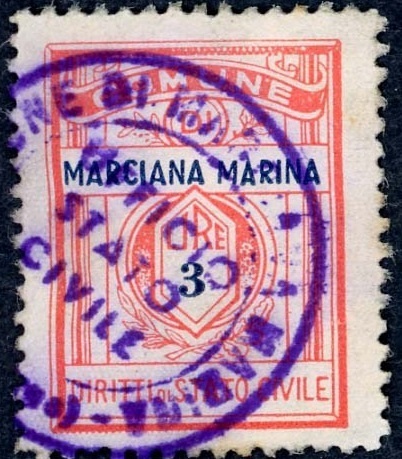 Marca da Bollo del Comune di MARCIANA MARINA su Carta Bianca di dimensioni mm