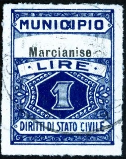Marca da Bollo del Comune di MARCIANISE su Carta Bianca Sittile di dimensioni 22 x 29 mm