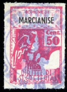 Marca da Bollo del Comune di MARCIANISE su Carta Bianca Sottile di dimensioni 21,5 x 32 mm