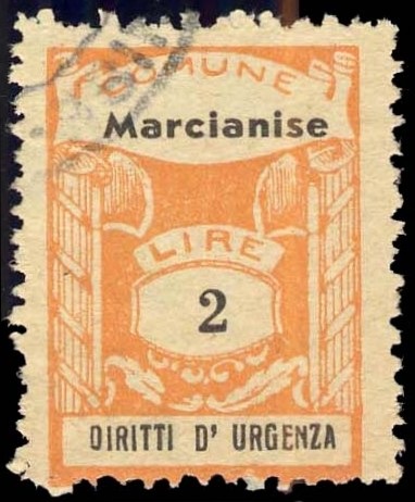 Marca da Bollo del Comune di MARCIANISE su Carta Bianca di dimensioni 20 x 28,5 mm