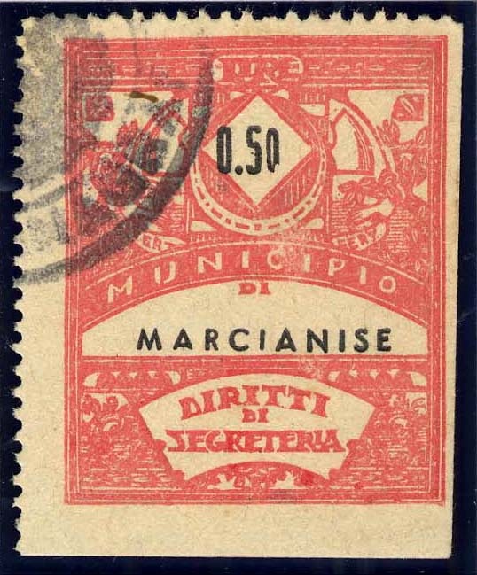Marca da Bollo del Comune di MARCIANISE su Carta Bianca Sottile di dimensioni 29 x 26,5 mm