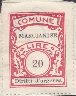 Marca da Bollo del Comune di MARCIANISE su Carta Bianca Sottile di dimensioni 23 x 30,5 mm