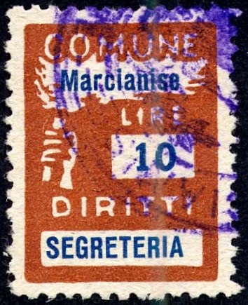 Marca da Bollo del Comune di MARCIANISE su Carta Bianca Sittile di dimensioni 18,5 x 25 mm