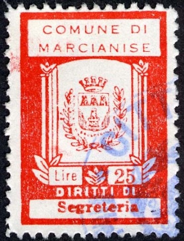 Marca da Bollo del Comune di MARCIANISE su Carta Bianca di dimensioni 21 x 30 mm