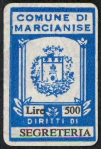 Marca da Bollo del Comune di MARCIANISE su Carta Bianca di dimensioni 19,5 x 30 mm