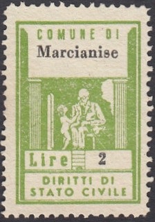 Marca da Bollo del Comune di MARCIANISE su Carta Bianca Sottile di dimensioni 21,5 x 31,5 mm