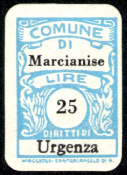Marca da Bollo del Comune di MARCIANISE su Carta Bianca di dimensioni 13,5 x 19,5 mm