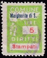 Marca da Bollo del Comune di MARGHERITA DI SAVOIA su Carta Bianca di dimensioni 189 x 25 mm