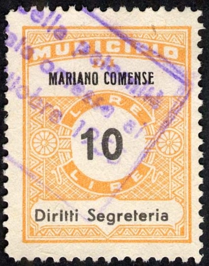 Marca da Bollo del Comune di MARIANO COMENSE su Carta Bianca di dimensioni 23 x 29 mm