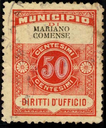 Marca da Bollo del Comune di MARIANO COMENSE su Carta Bianca di dimensioni 23 x 29 mm