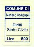 Marca da Bollo del Comune di MARIANO COMENSE su Carta Bianca di dimensioni 18,5 x 27 mm