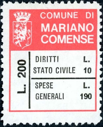 Marca da Bollo del Comune di MARIANO COMENSE su Carta Bianca di dimensioni 24 x 28 mm