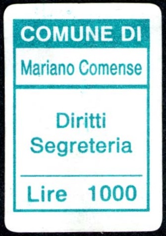 Marca da Bollo del Comune di MARIANO COMENSE su Carta Bianca di dimensioni 19 x 26,5 mm