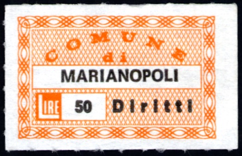 Marca da Bollo del Comune di MARIANOPOLI su Carta Bianca di dimensioni 27 x 17 mm