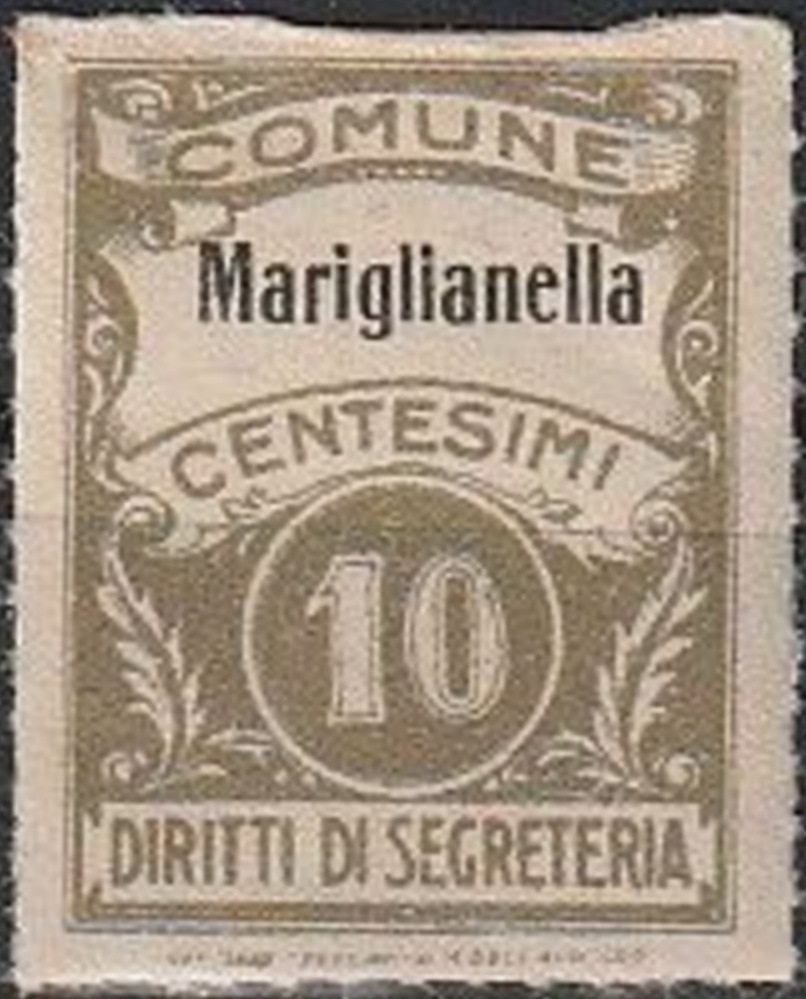 Marca da Bollo del Comune di MARIGLIANELLA su Carta Bianca Sittile di dimensioni 22 x 30 mm