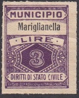 Marca da Bollo del Comune di MARIGLIANELLA su Carta Bianca Sittile di dimensioni 22 x 29 mm