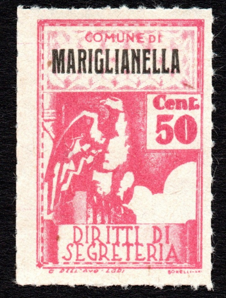 Marca da Bollo del Comune di MARIGLIANELLA su Carta Bianca Sittile di dimensioni 21 x 32,5 mm