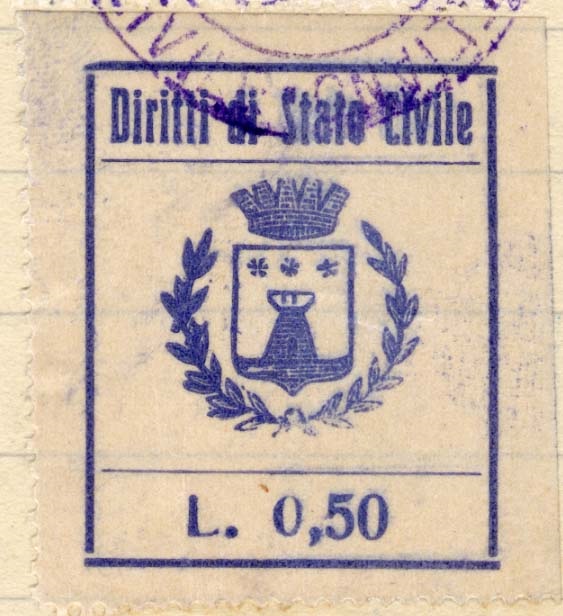 Marca da Bollo del Comune di MARIGLIANO su Carta Bianca di dimensioni 27,5 x 35 mm