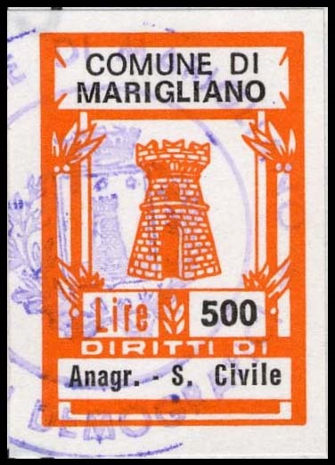 Marca da Bollo del Comune di MARIGLIANO su Carta Bianca di dimensioni mm
