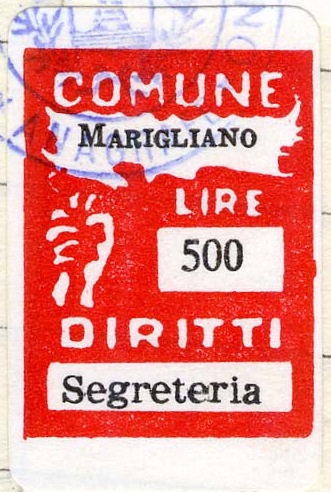 Marca da Bollo del Comune di MARIGLIANO su Carta Avana di dimensioni 13 x 17 mm