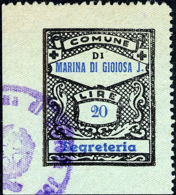 Marca da Bollo del Comune di MARINA DI GIOIOSA IONICA su Carta Colorata di dimensioni 24,5 x 31 mm