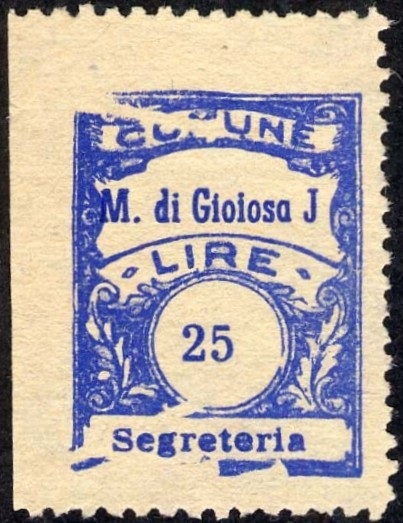 Marca da Bollo del Comune di MARINA DI GIOIOSA IONICA su Carta Bianca Sittile di dimensioni 19 x 25,5 mm