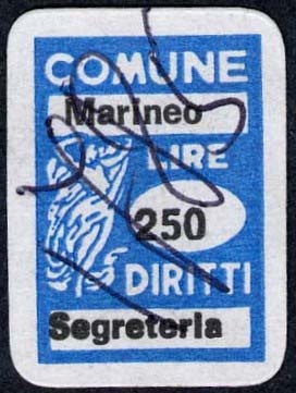 Marca da Bollo del Comune di MARINEO su Carta Bianca di dimensioni 15 x 20 mm