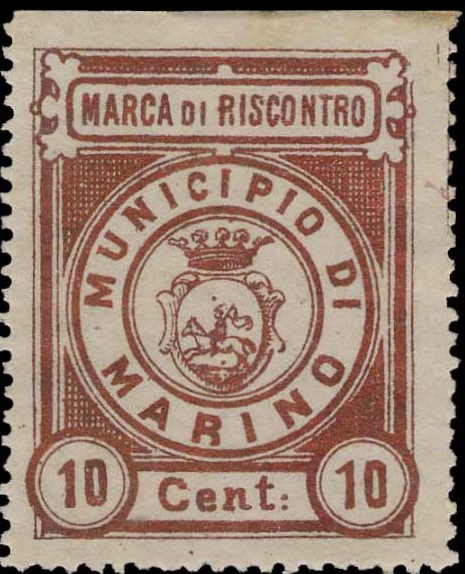 Marca da Bollo del Comune di MARINO su Carta Bianca di dimensioni 27 x 34 mm
