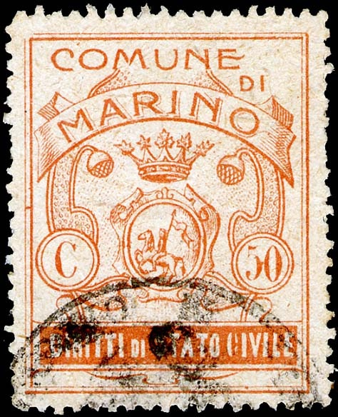 Marca da Bollo del Comune di MARINO su Carta Bianca di dimensioni 27 x 35 mm