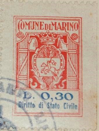 Marca da Bollo del Comune di MARINO su Carta Bianca di dimensioni 23 x 29 mm