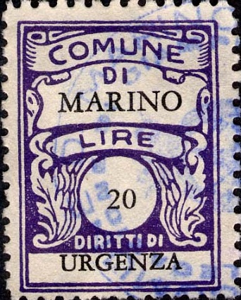 Marca da Bollo del Comune di MARINO su Carta Bianca Sittile di dimensioni 20 x 27 mm