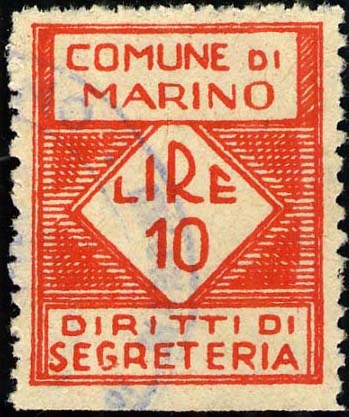 Marca da Bollo del Comune di MARINO su Carta Bianca di dimensioni 21 x 29 mm