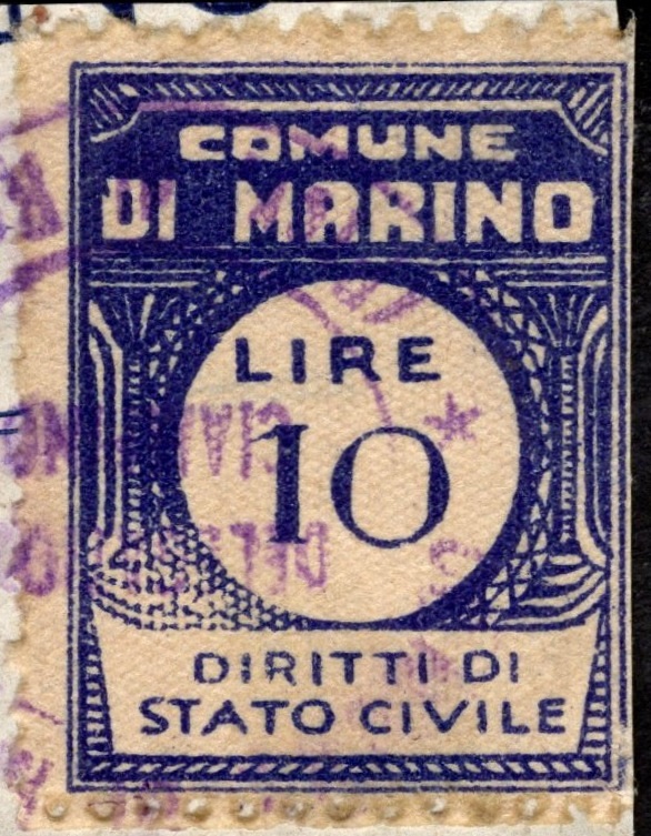 Marca da Bollo del Comune di MARINO su Carta Bianca di dimensioni 21 x 29 mm