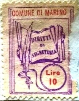 Marca da Bollo del Comune di MARINO su Carta Bianca di dimensioni 20 x 26 mm