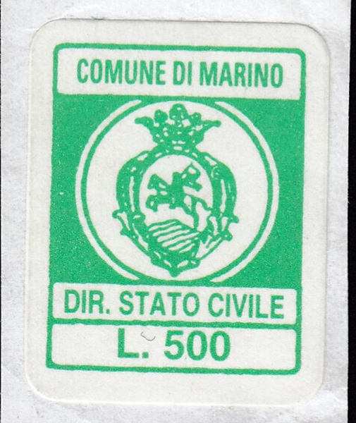 Marca da Bollo del Comune di MARINO su Carta Bianca di dimensioni 15 x 20 mm