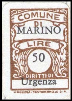 Marca da Bollo del Comune di MARINO su Carta Bianca di dimensioni 18 x 27,5 mm