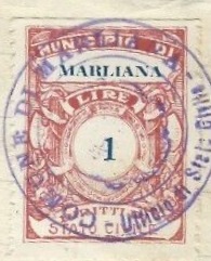 Marca da Bollo del Comune di MARLIANA su Carta Bianca di dimensioni 23 X 30 mm