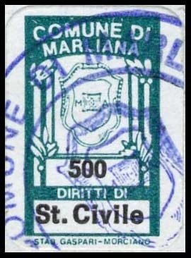 Marca da Bollo del Comune di MARLIANA su Carta Bianca di dimensioni mm