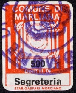 Marca da Bollo del Comune di MARLIANA su Carta Bianca di dimensioni mm