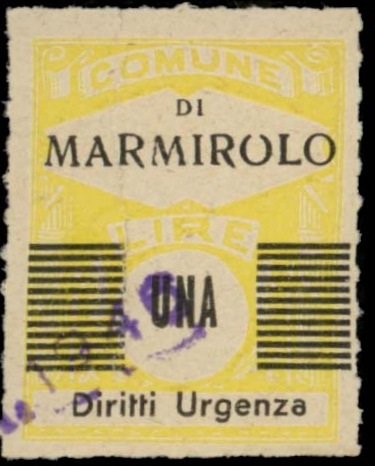 Marca da Bollo del Comune di MARMIROLO su Carta Bianca Sottile di dimensioni 22,5 x 29 mm