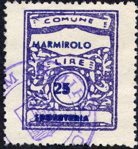 Marca da Bollo del Comune di MARMIROLO su Carta Bianca di dimensioni 15 x 19 mm