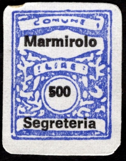 Marca da Bollo del Comune di MARMIROLO su Carta Bianca di dimensioni 14 x 19 mm