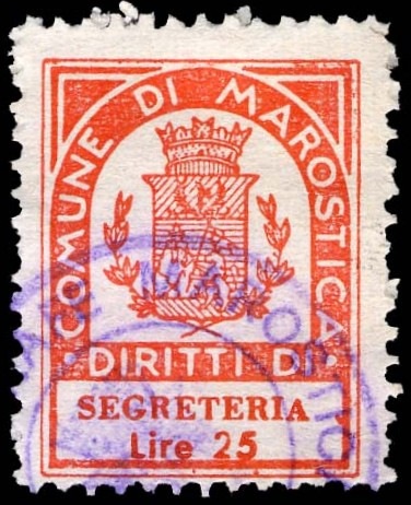 Marca da Bollo del Comune di MAROSTICA su Carta Bianca di dimensioni 20 x 26 mm