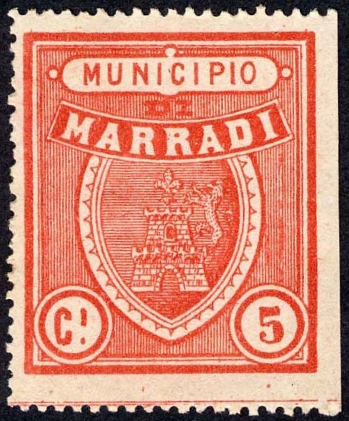 Marca da Bollo del Comune di MARRADI su Carta Bianca Sittile di dimensioni 28 x 33 mm