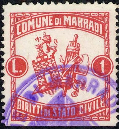 Marca da Bollo del Comune di MARRADI su Carta Bianca di dimensioni mm