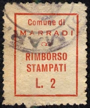 Marca da Bollo del Comune di MARRADI su Carta Bianca di dimensioni 22 X 33 mm