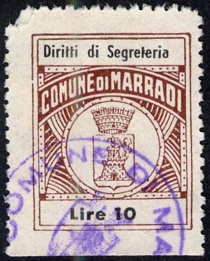 Marca da Bollo del Comune di MARRADI su Carta Bianca di dimensioni 22 X 33 mm