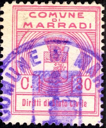 Marca da Bollo del Comune di MARRADI su Carta Bianca di dimensioni 23 X 30 mm